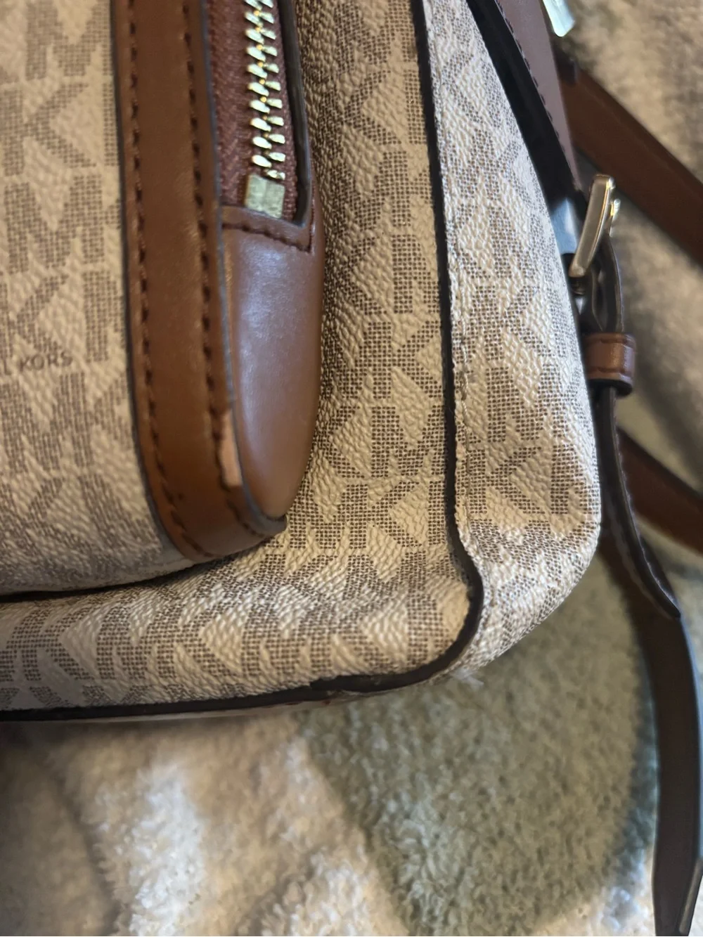 Michael Kors Beige & Brown Signature MK Logo Backpack